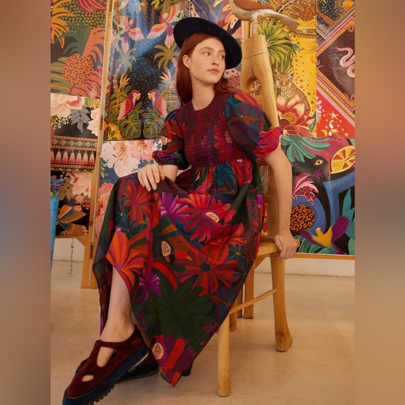 FARM Rio Dresses & Skirts - Farm Rio Bird Flowers Midi Dress